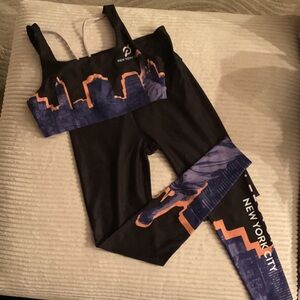 Peloton Black Orange Purple New York City Sports Bra and Leggings Set S/M NWOT